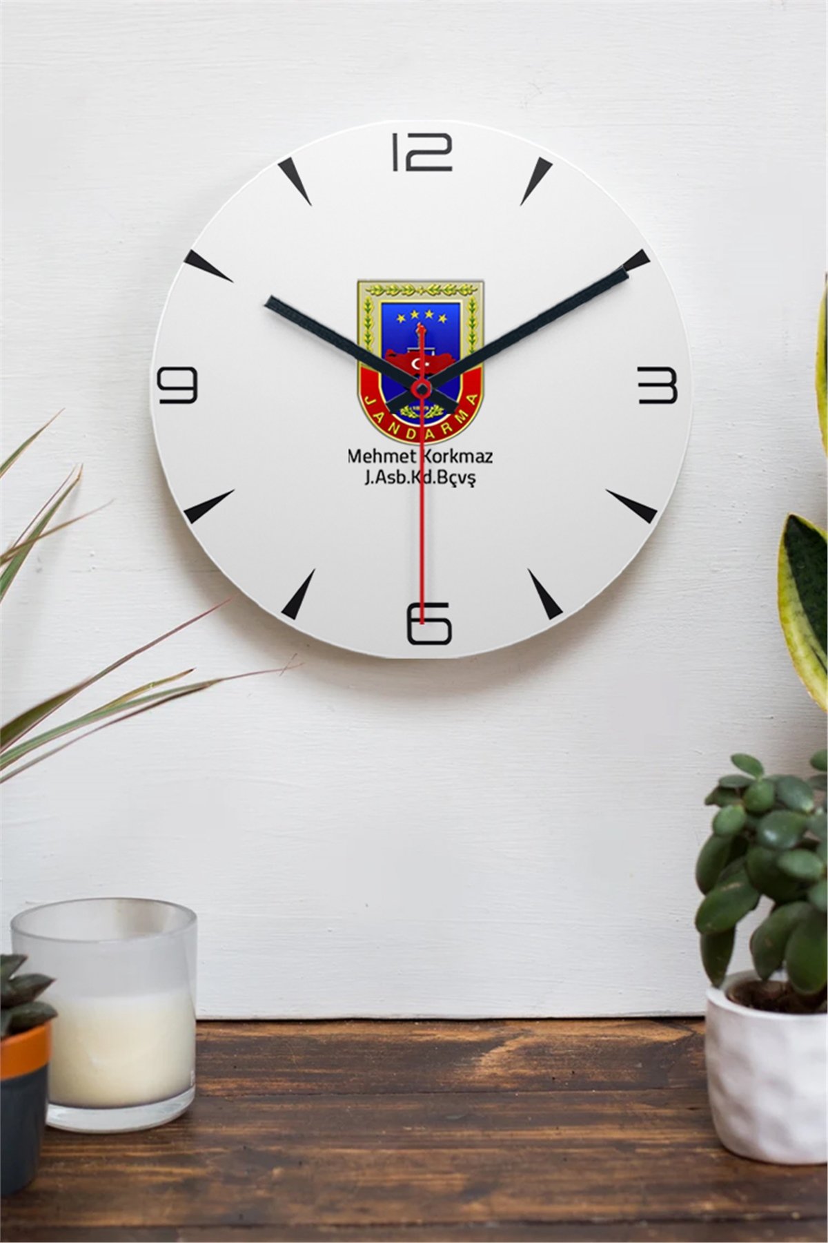 Jandarma Logolu Ahşap Duvar Saati