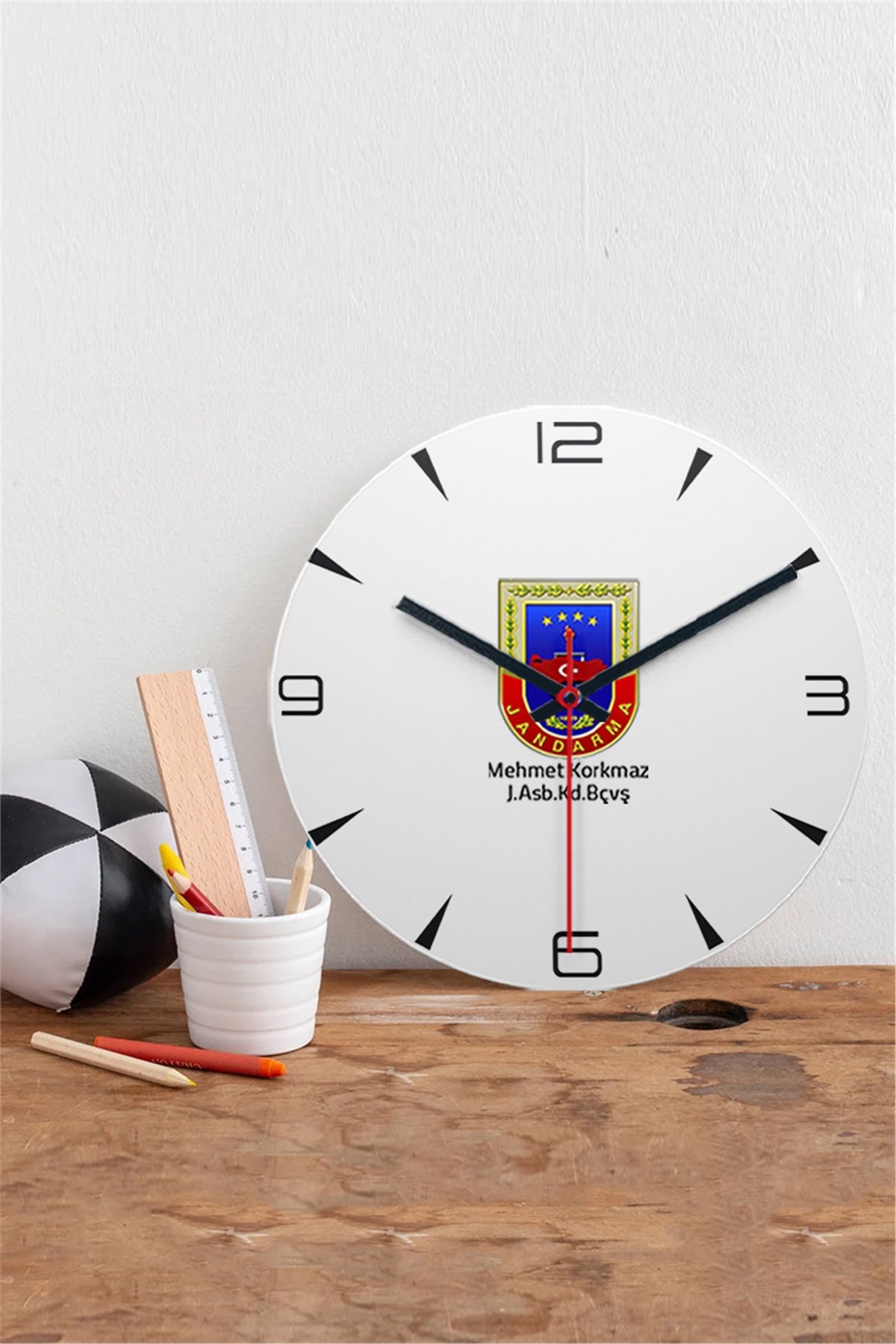 Jandarma Logolu Ahşap Duvar Saati