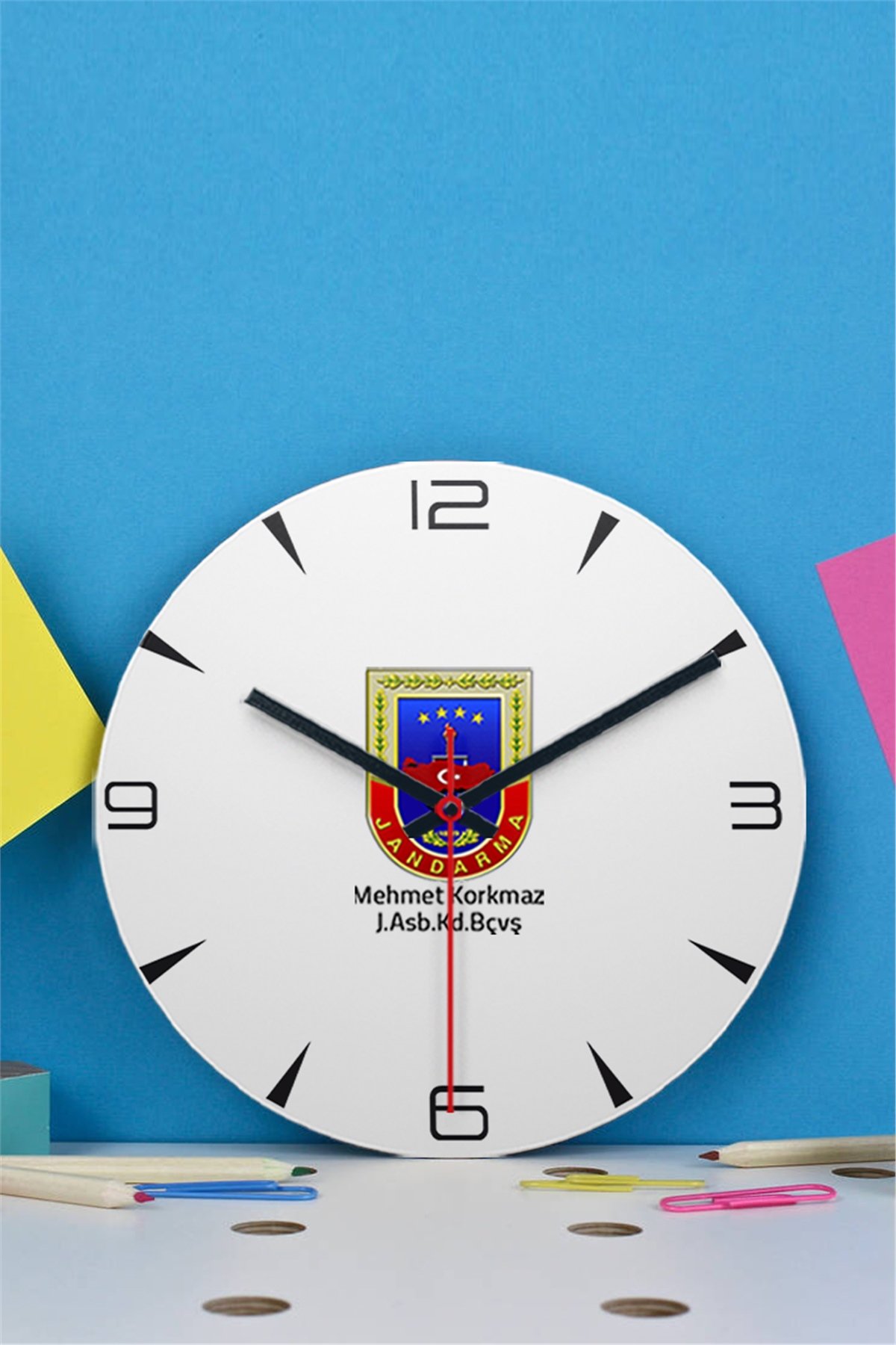 Jandarma Logolu Ahşap Duvar Saati