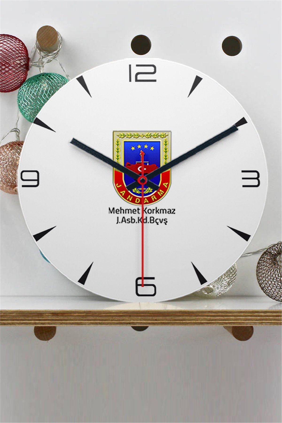 Jandarma Logolu Ahşap Duvar Saati