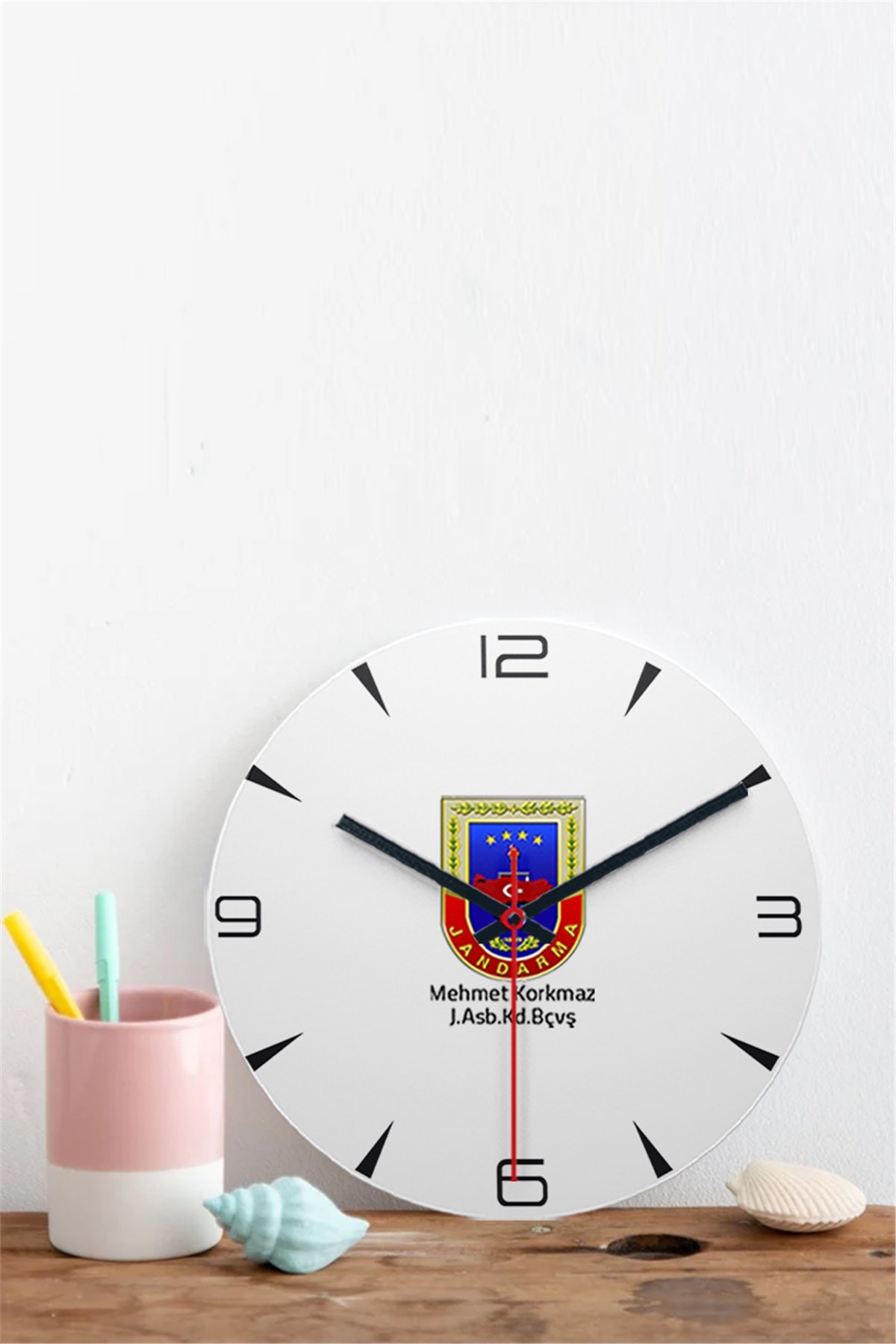 Jandarma Logolu Ahşap Duvar Saati