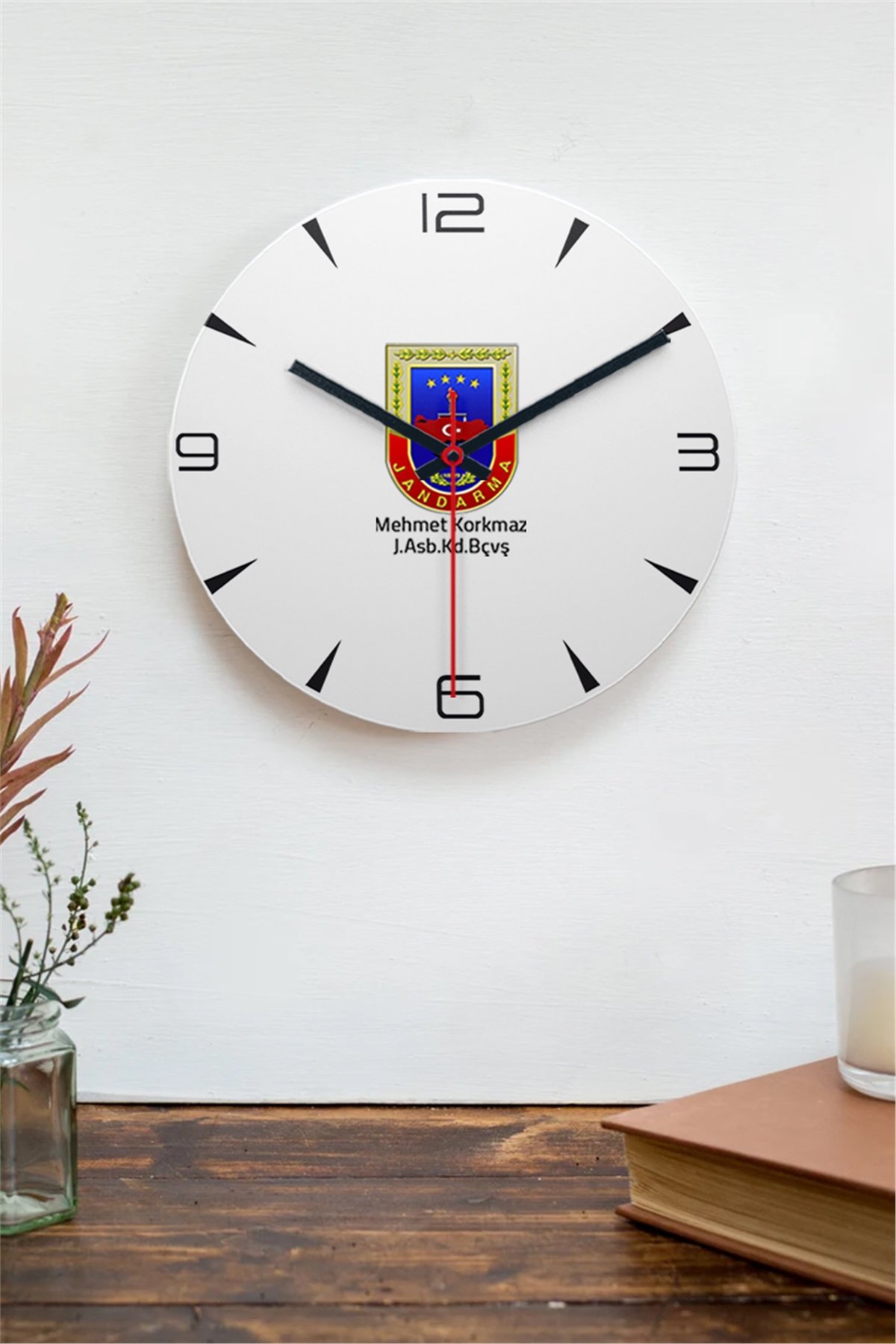Jandarma Logolu Ahşap Duvar Saati