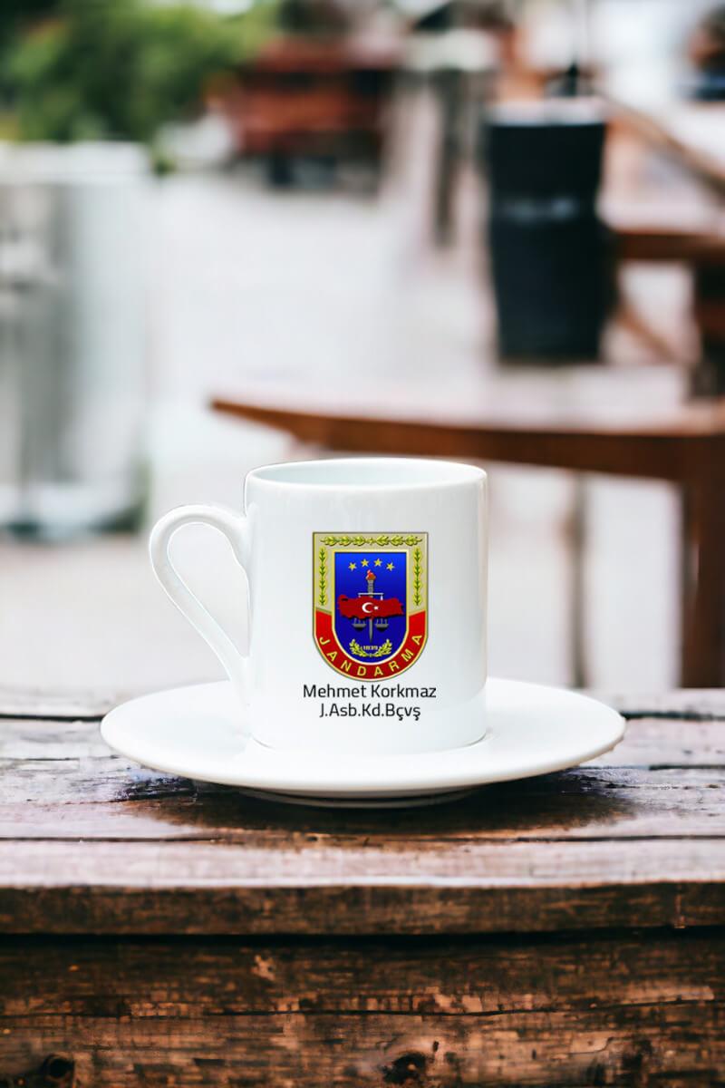 Jandarma Logolu Beyaz Türk Kahvesi Fincanı
