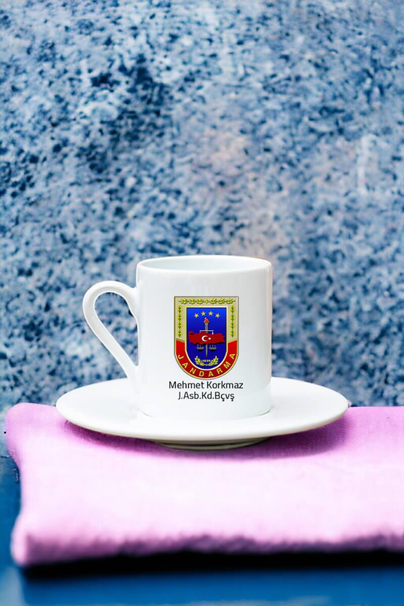 Jandarma Logolu Beyaz Türk Kahvesi Fincanı