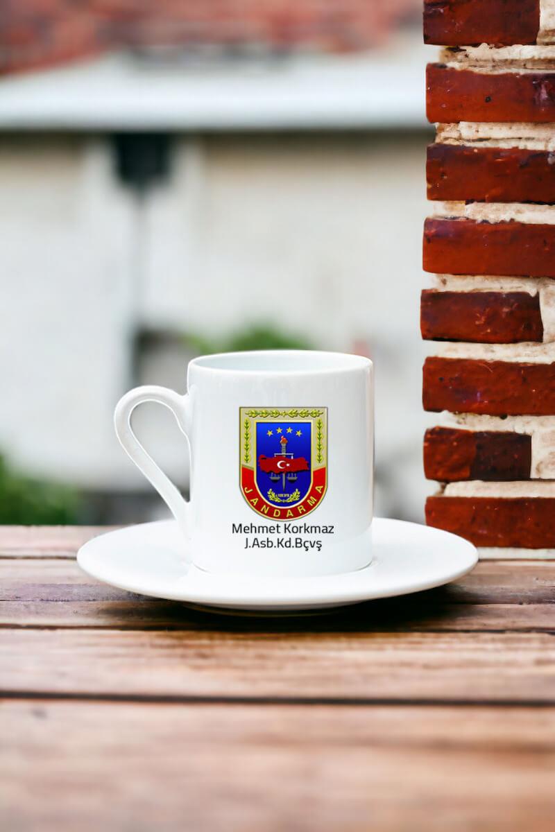 Jandarma Logolu Beyaz Türk Kahvesi Fincanı