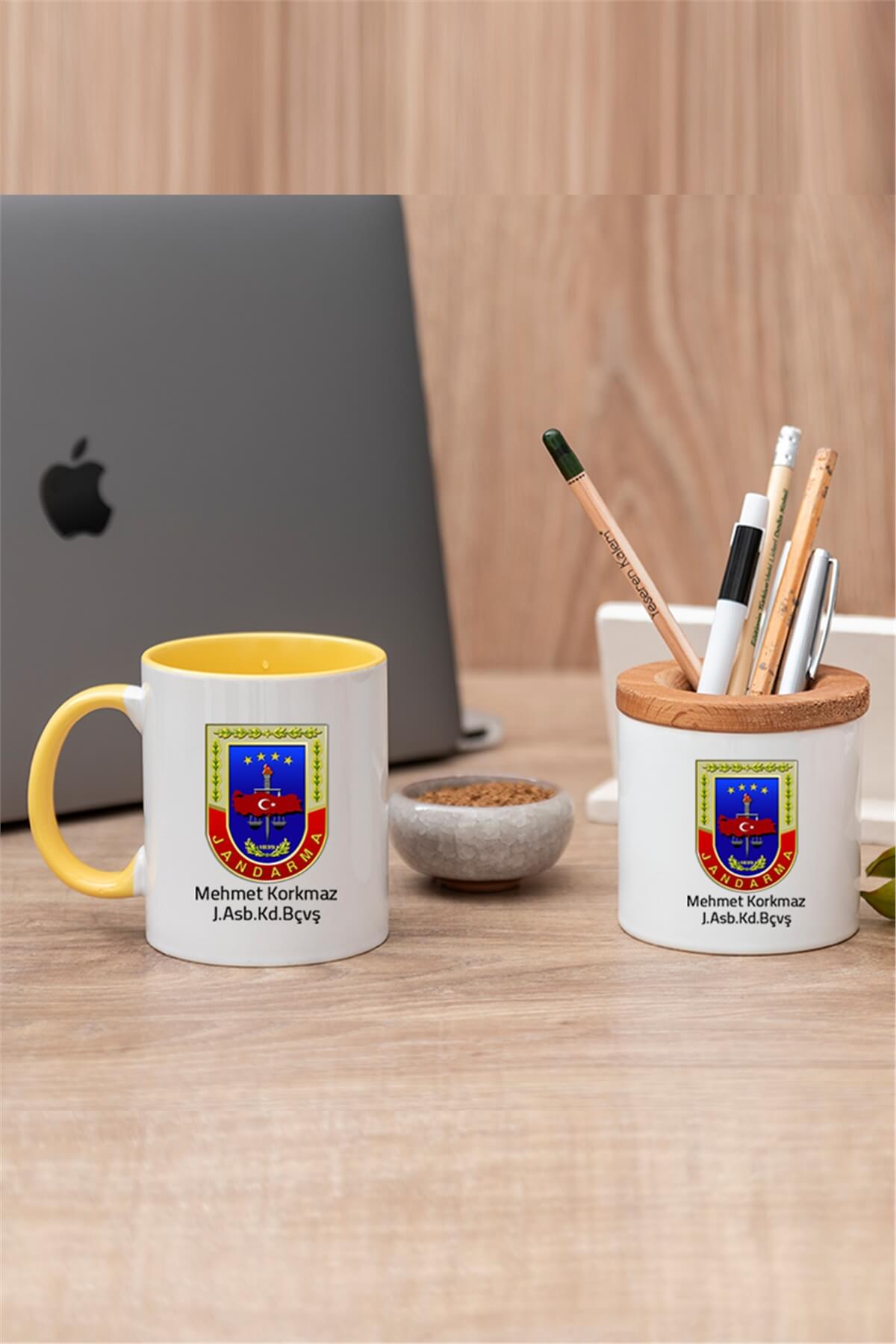 Jandarma Logolu Renkli Kupa Bardak ve Kalemlik
