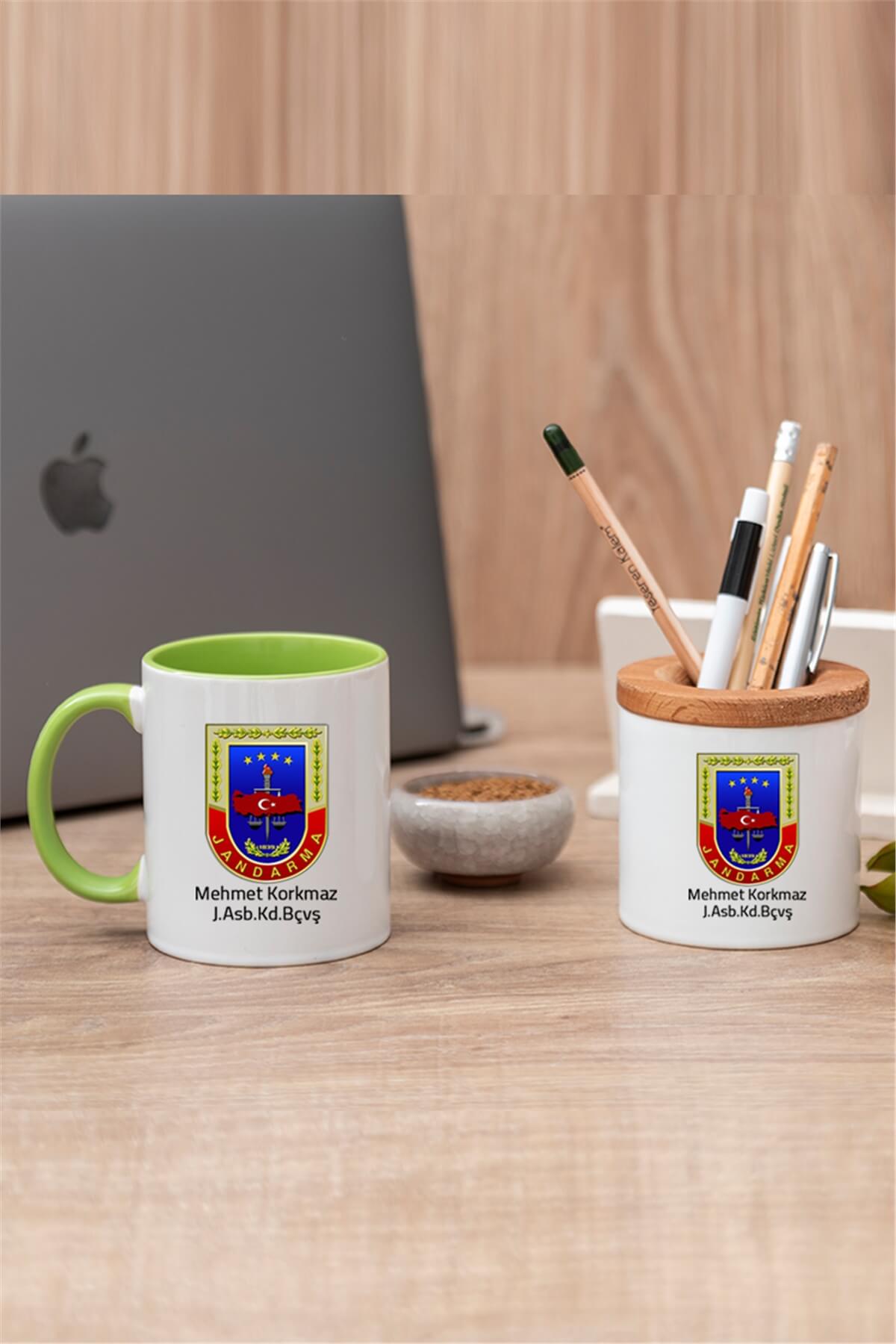 Jandarma Logolu Renkli Kupa Bardak ve Kalemlik
