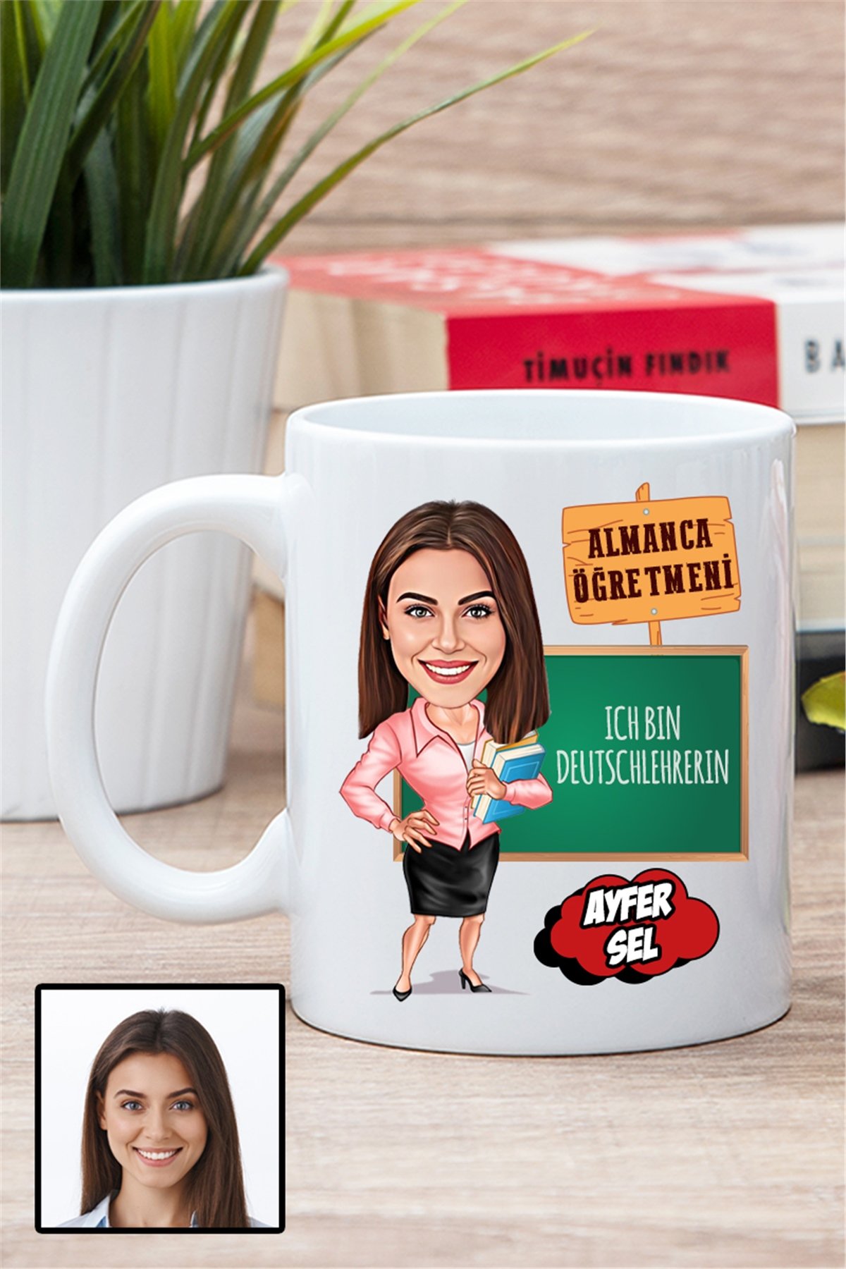 Kadın Almanca Öğretmenine Hediye Karikatürlü Beyaz Kupa Bardak