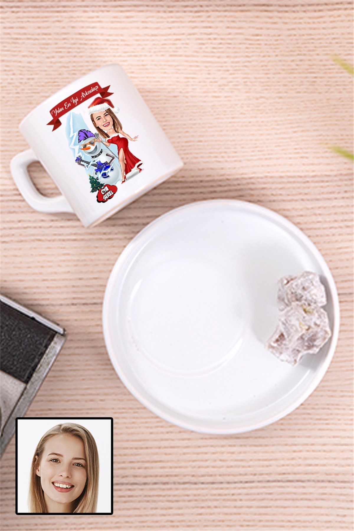 Kadın Arkadaşa Yılbaşı Hediyesi Karikatürlü Concept Türk Kahvesi Fincanı