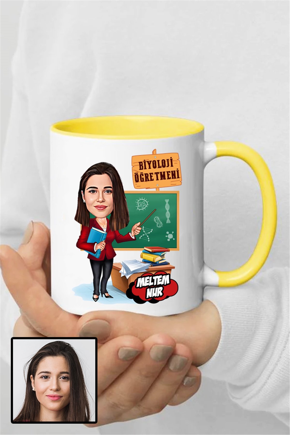 Kadın Biyoloji Öğretmenine Özel Hediye Karikatürlü İçi Renkli Kupa Bardak