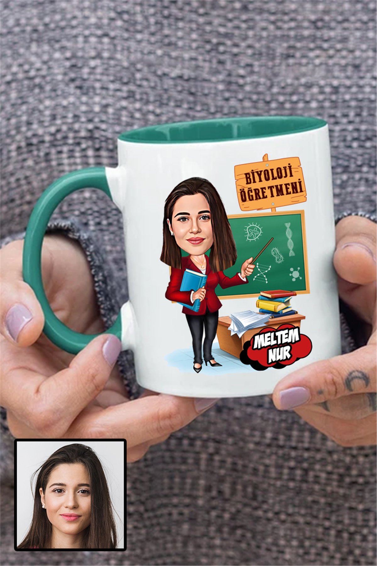 Kadın Biyoloji Öğretmenine Özel Hediye Karikatürlü İçi Renkli Kupa Bardak