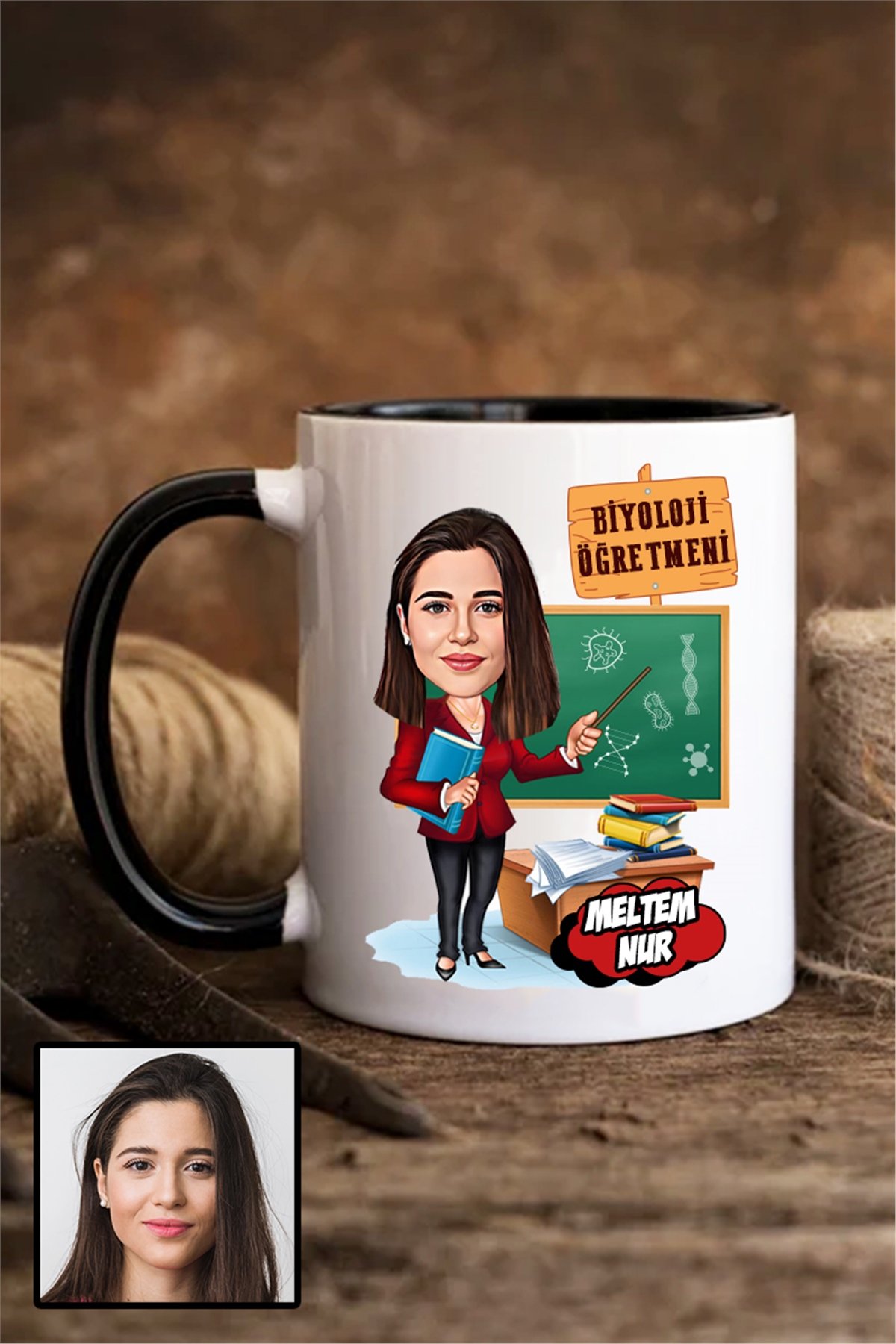 Kadın Biyoloji Öğretmenine Özel Hediye Karikatürlü İçi Renkli Kupa Bardak