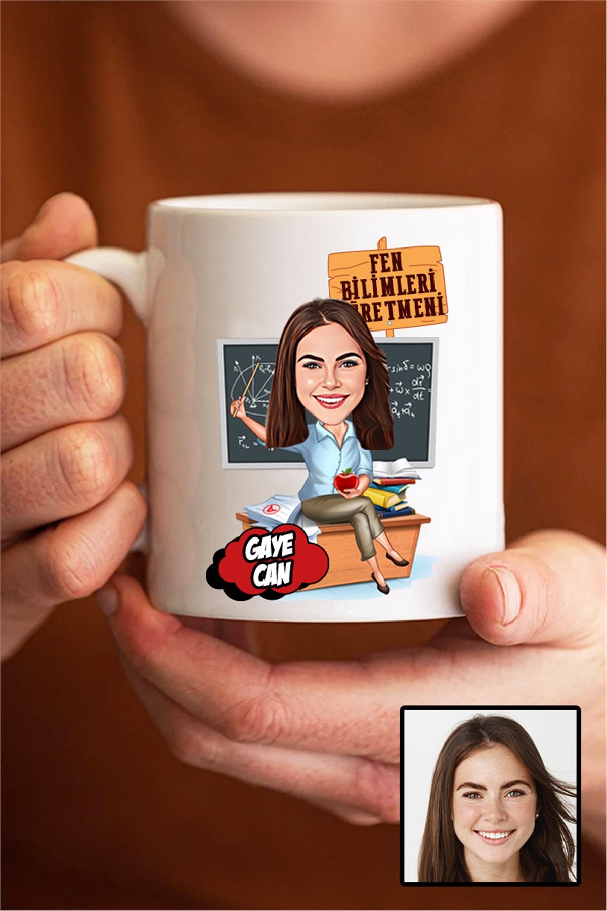 Kadın Fen Bilimleri Öğretmenine Hediye Karikatürlü Beyaz Kupa Bardak