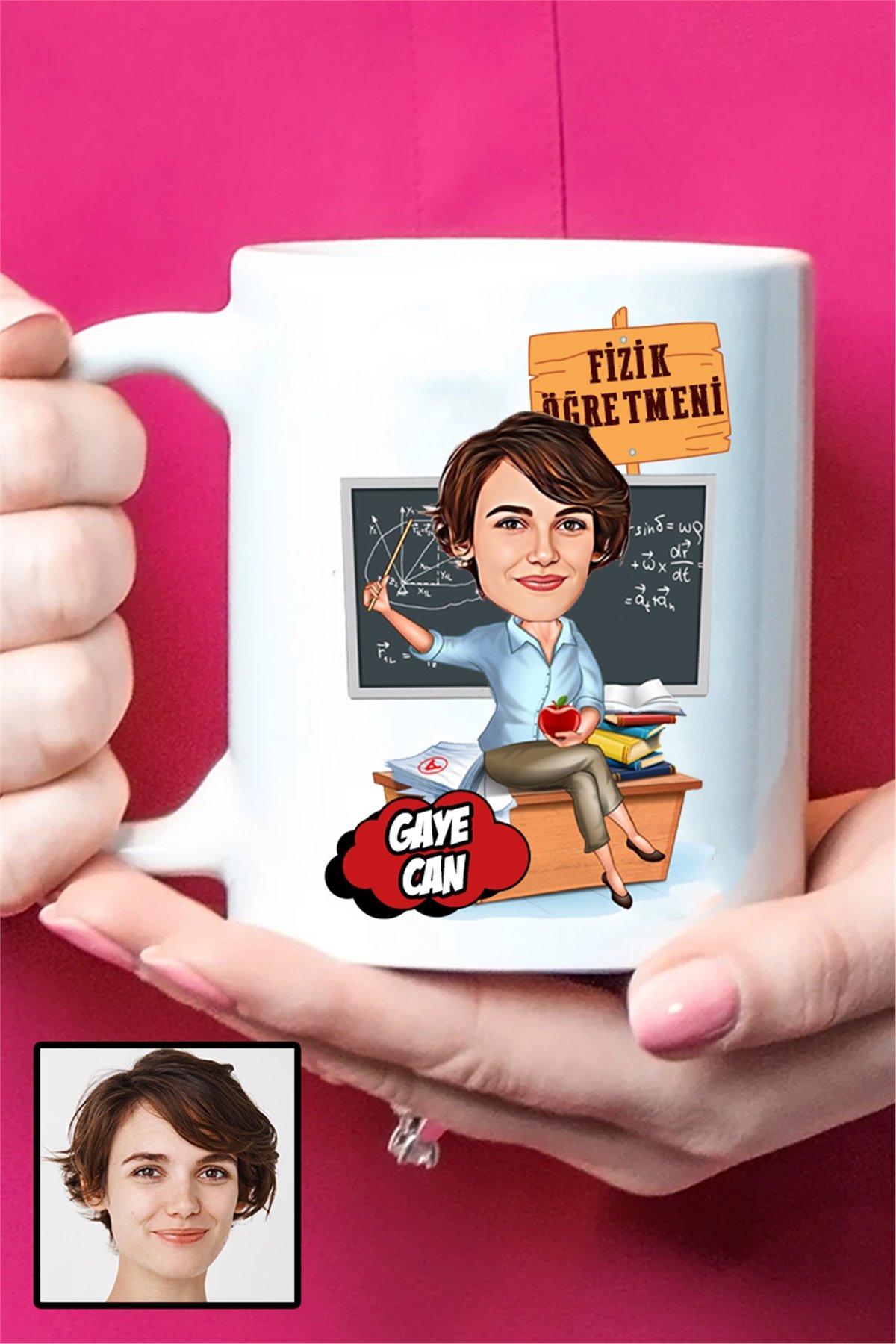 Kadın Fizik Öğretmenine Hediye Karikatürlü Beyaz Kupa Bardak