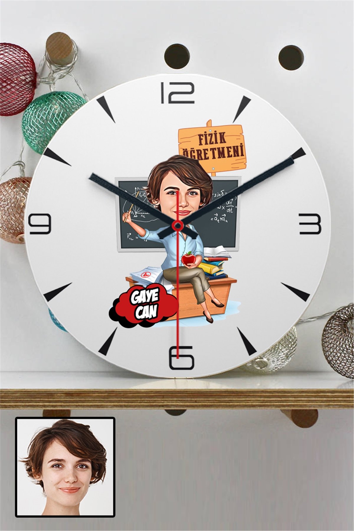 Kadın Fizik Öğretmenine Kişiye Özel Hediye Karikatürlü Duvar Saati