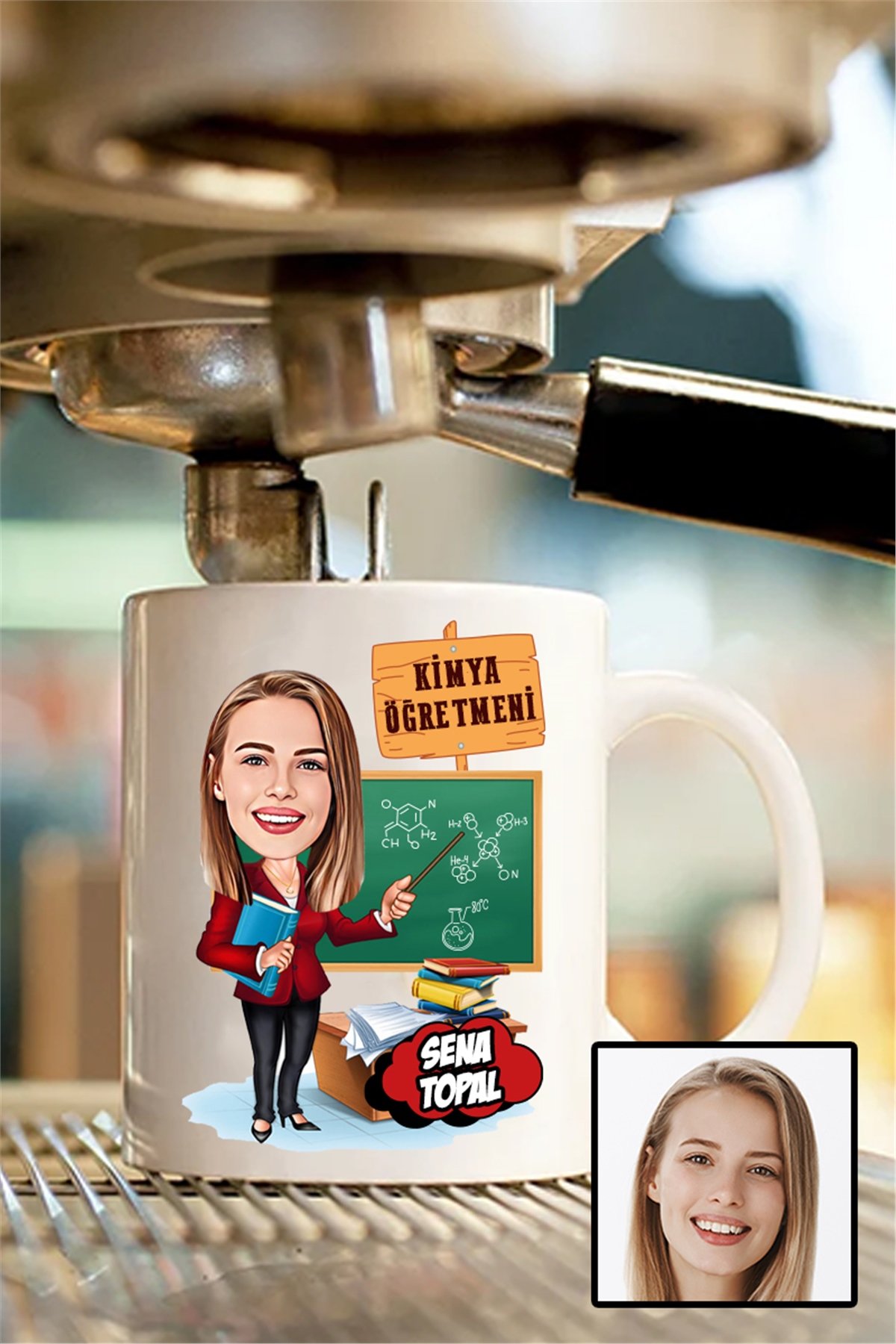 Kadın Kimya Öğretmenine Hediye Karikatürlü Beyaz Kupa Bardak
