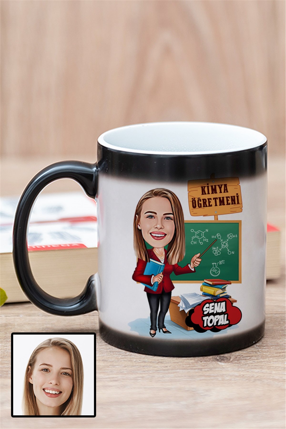 Kadın Kimya Öğretmenine Kişiye Özel Hediye Karikatürlü Sihirli Kupa Bardak