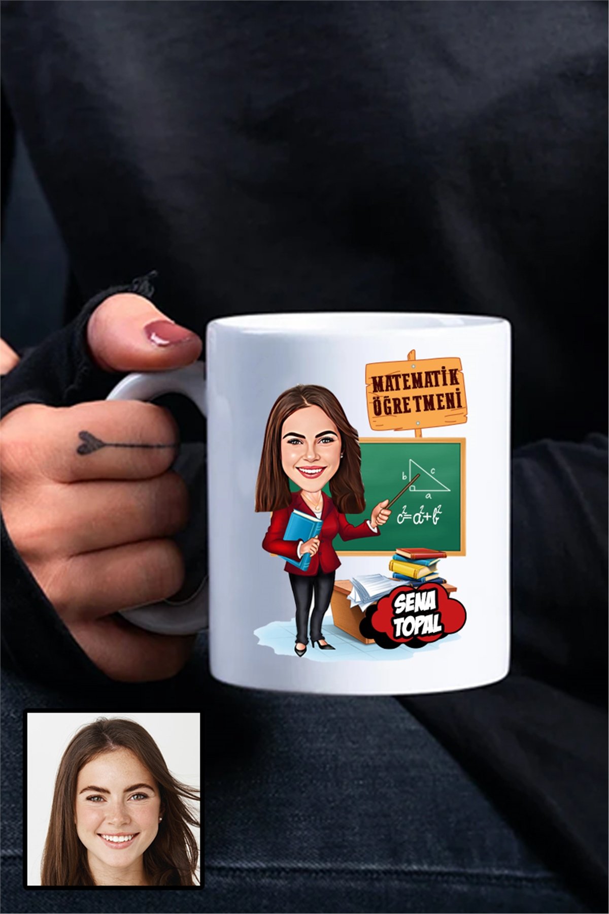 Kadın Matematik Öğretmenine Hediye Karikatürlü Beyaz Kupa Bardak