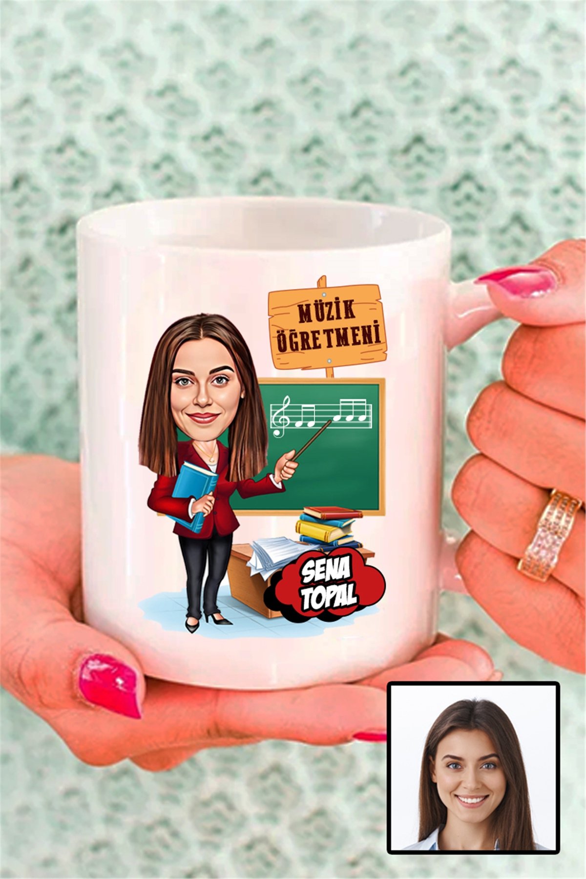 Kadın Müzik Öğretmenine Hediye Karikatürlü Beyaz Kupa Bardak
