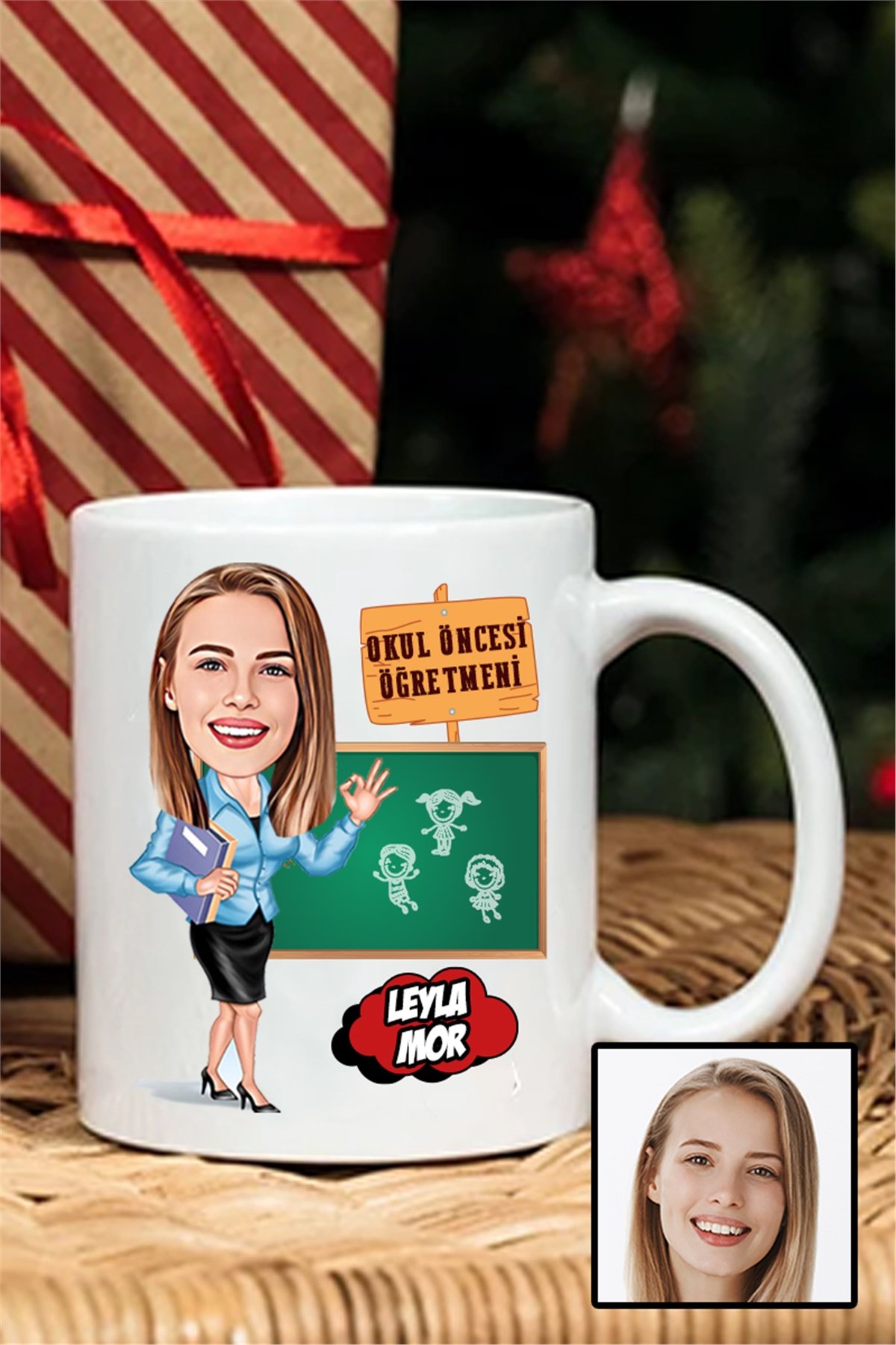Kadın Okul Öncesi Öğretmenine Hediye Karikatürlü Beyaz Kupa Bardak