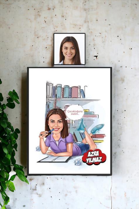 Kadın Psikologlara Hediye Kişiye Özel Psikolog Karikatürlü Hediyelik Çerçeve