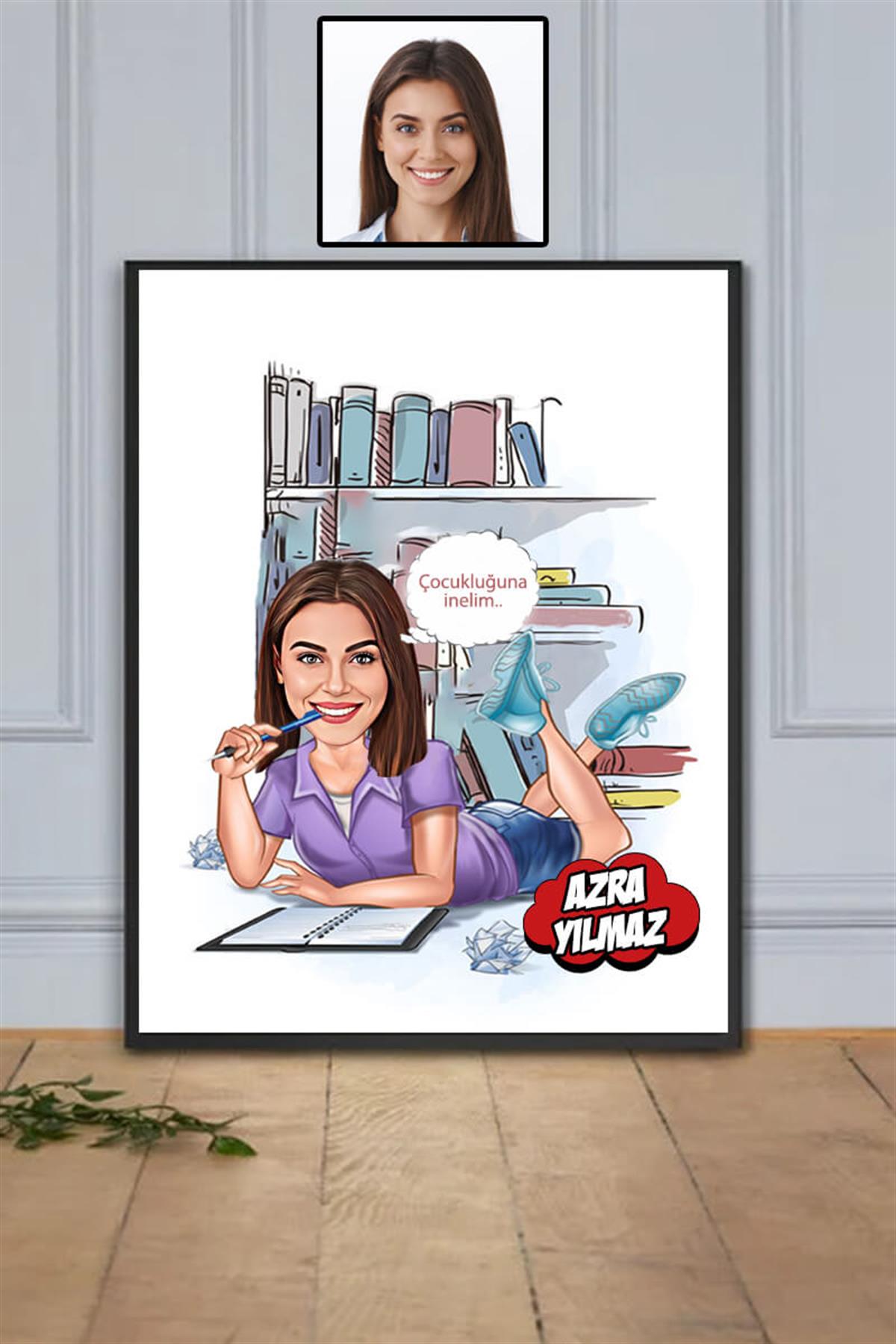 Kadın Psikologlara Hediye Kişiye Özel Ressam Karikatürlü Hediyelik Çerçeve