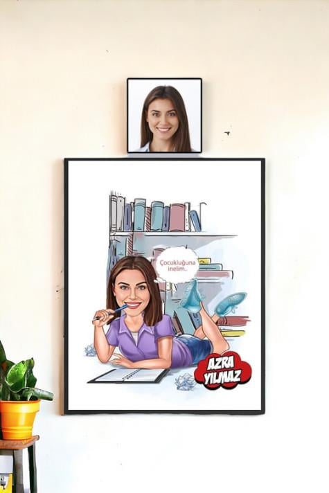 Kadın Psikologlara Hediye Kişiye Özel Psikolog Karikatürlü Hediyelik Çerçeve