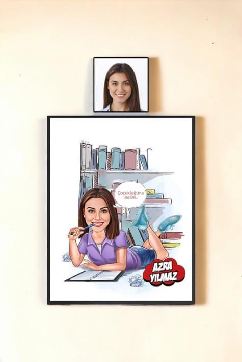 Kadın Psikologlara Hediye Kişiye Özel Psikolog Karikatürlü Hediyelik Çerçeve