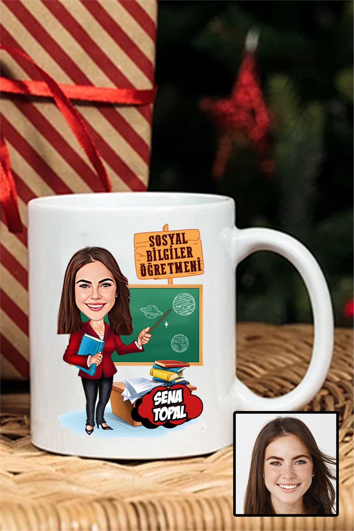 Kadın Sosyal Bilgiler Öğretmenine Hediye Karikatürlü Beyaz Kupa Bardak