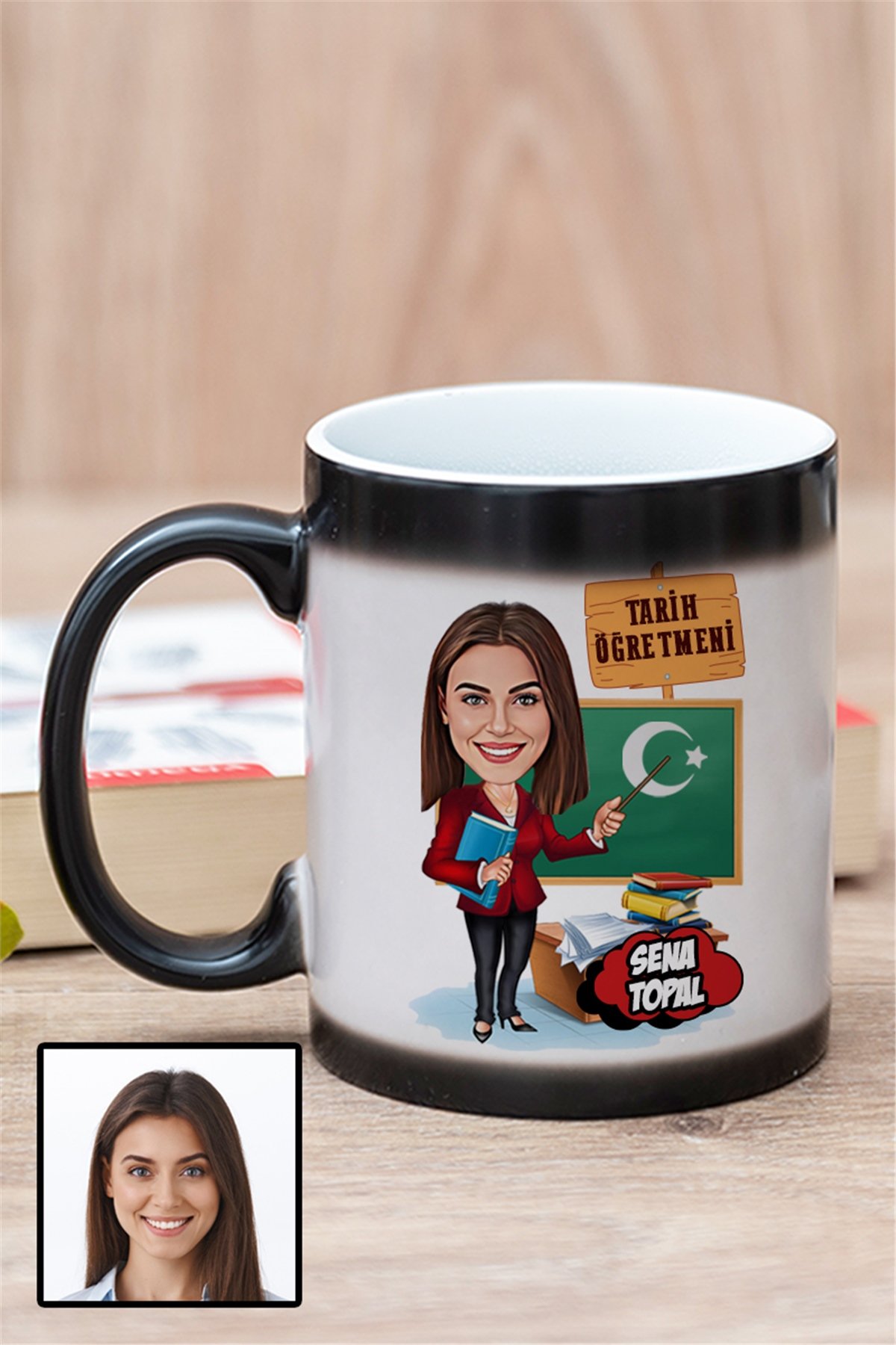 Kadın Tarih Öğretmenine Kişiye Özel Hediye Karikatürlü Sihirli Kupa Bardak