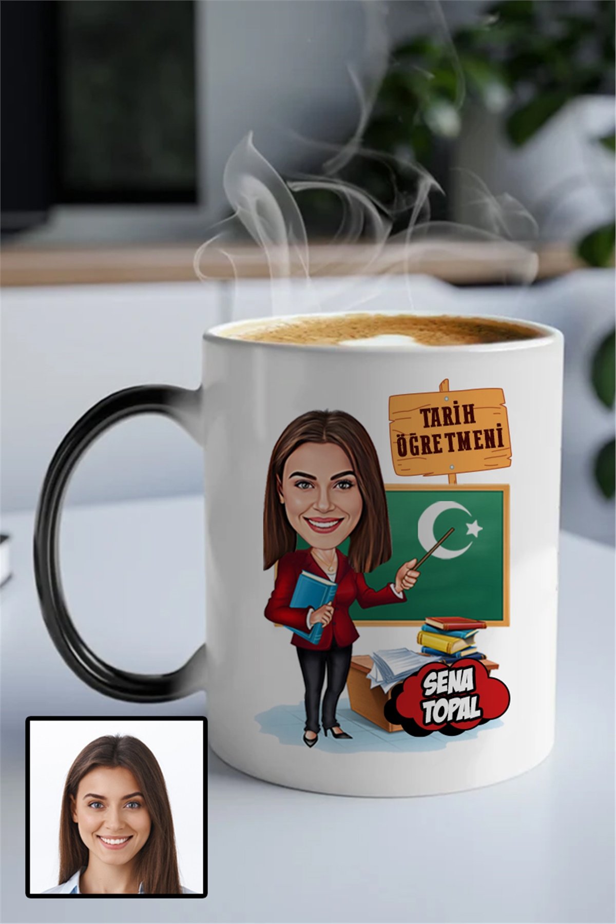 Kadın Tarih Öğretmenine Kişiye Özel Hediye Karikatürlü Sihirli Kupa Bardak