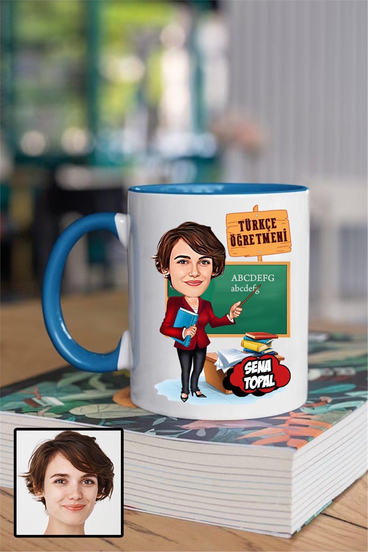 Kadın Türkçe Öğretmenine Özel Hediye Karikatürlü İçi Renkli Kupa Bardak