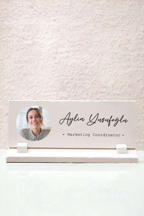 Kadına Ofis Hediyesi Fotoğraflı Masaüstü Taş İsimlik