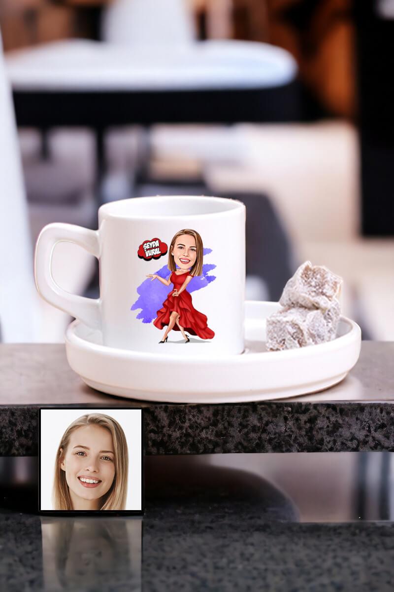 Kadına Özel Hediye Karikatürlü Concept Türk Kahvesi Fincanı