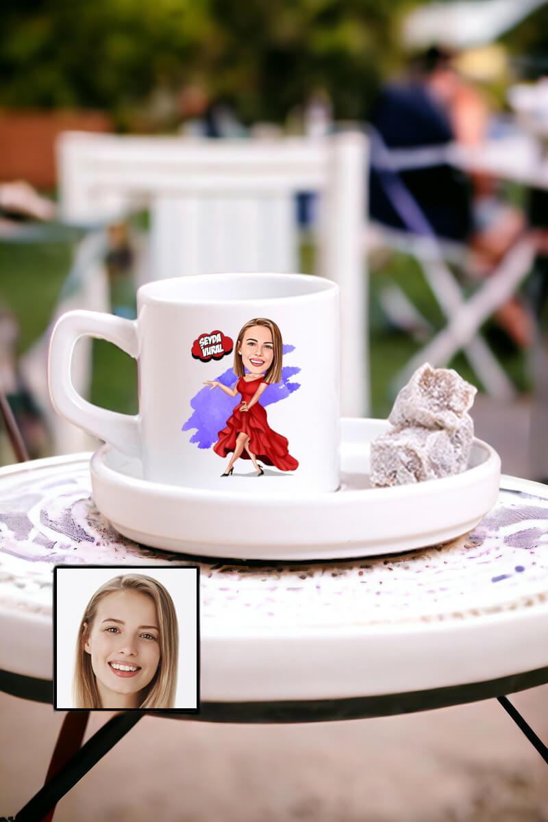 Kadına Özel Hediye Karikatürlü Concept Türk Kahvesi Fincanı