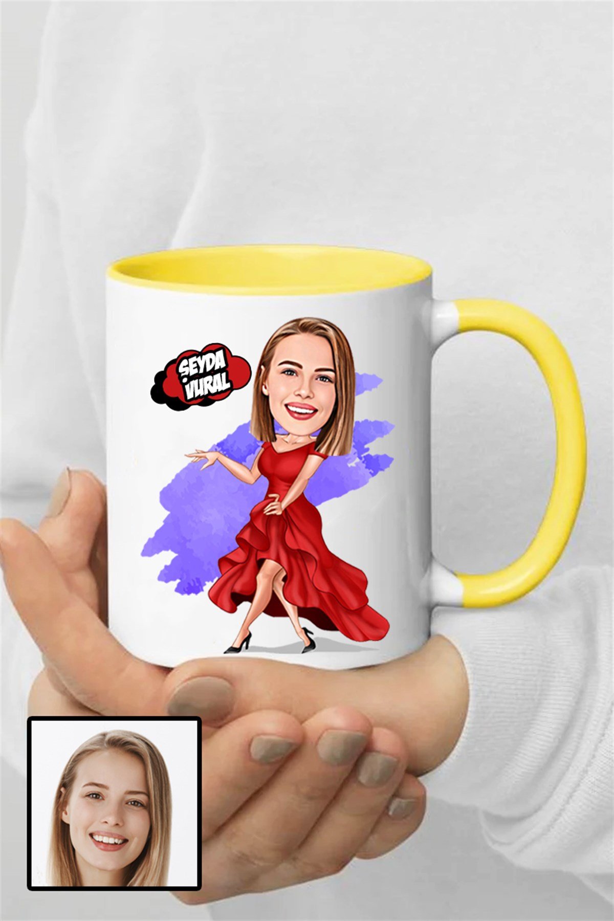 Kadına Özel Hediye Karikatürlü İçi Renkli Kupa Bardak