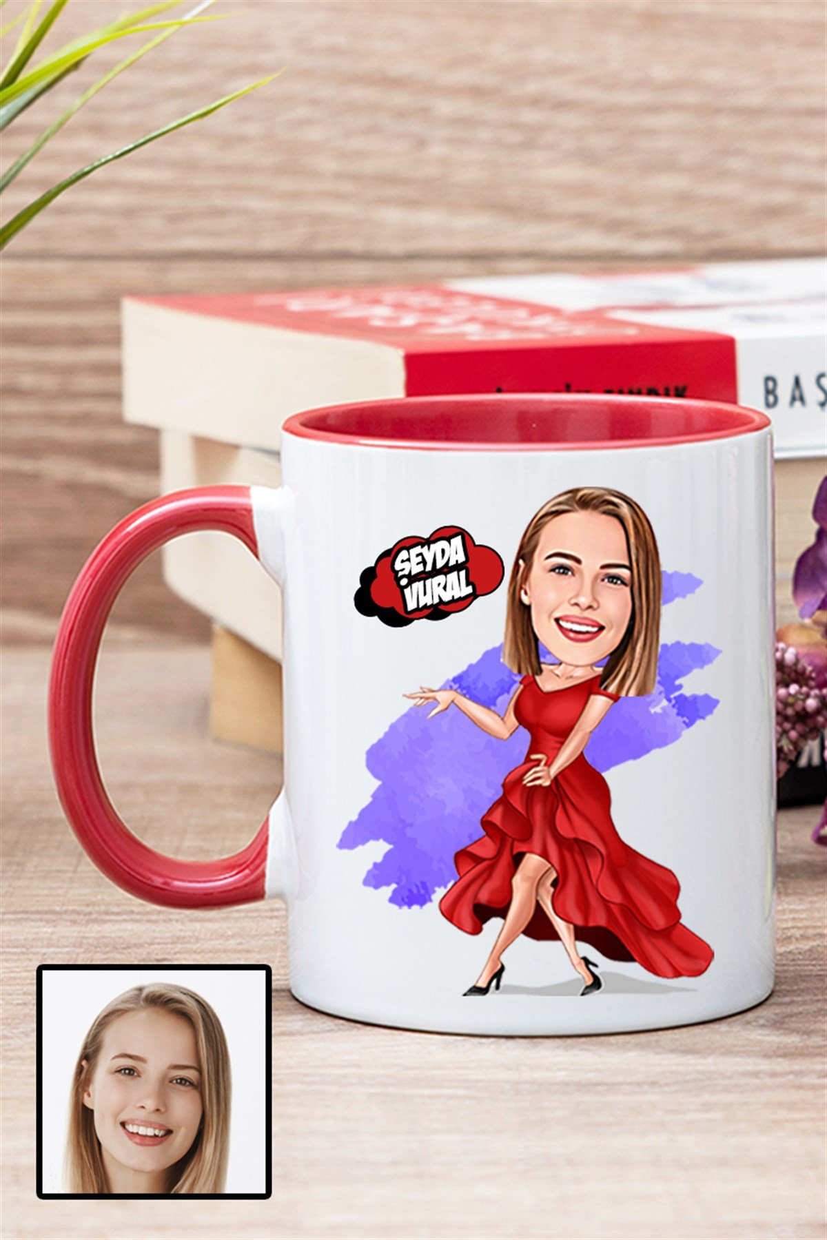 Kadına Özel Hediye Karikatürlü İçi Renkli Kupa Bardak