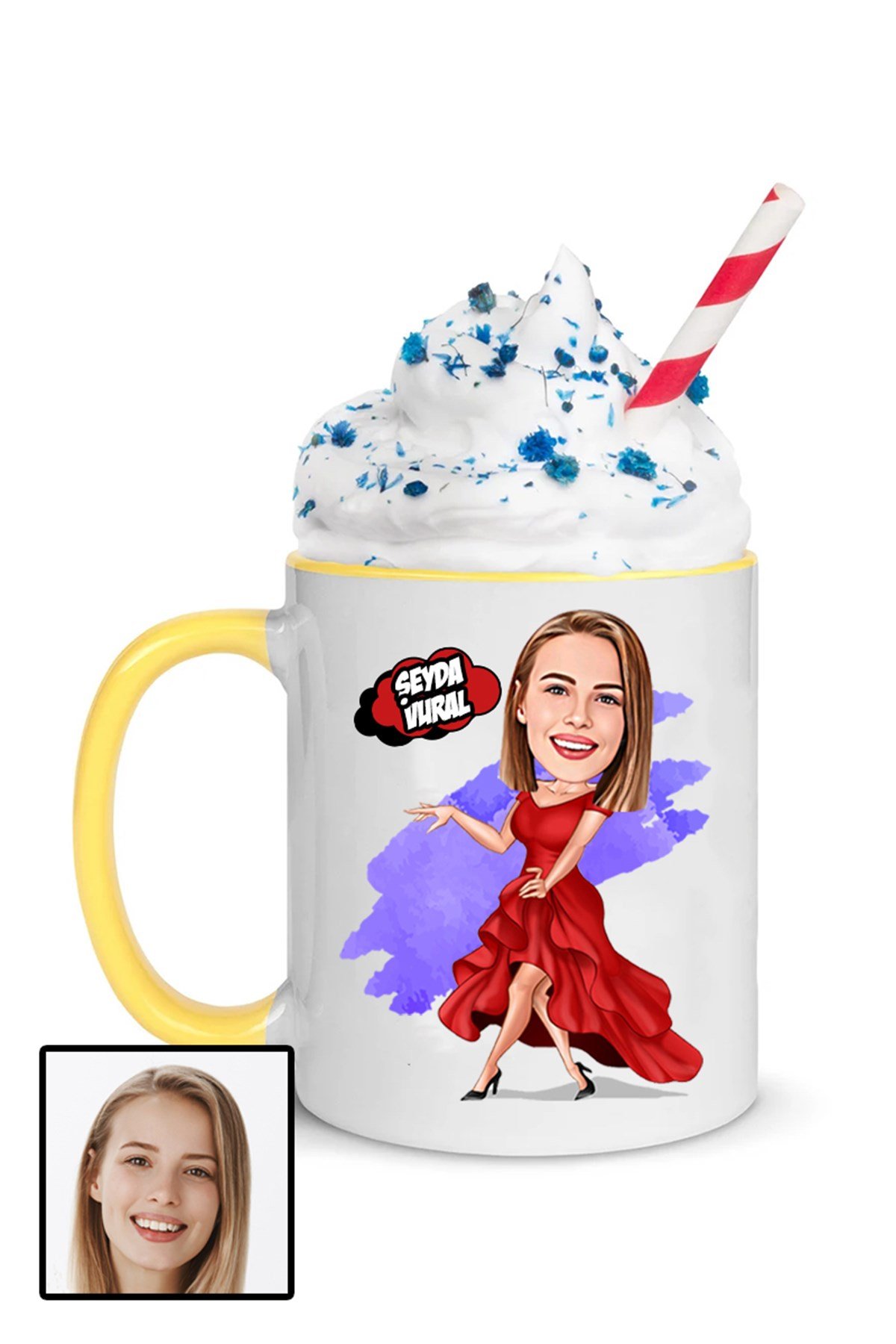 Kadına Özel Hediye Karikatürlü İçi Renkli Kupa Bardak