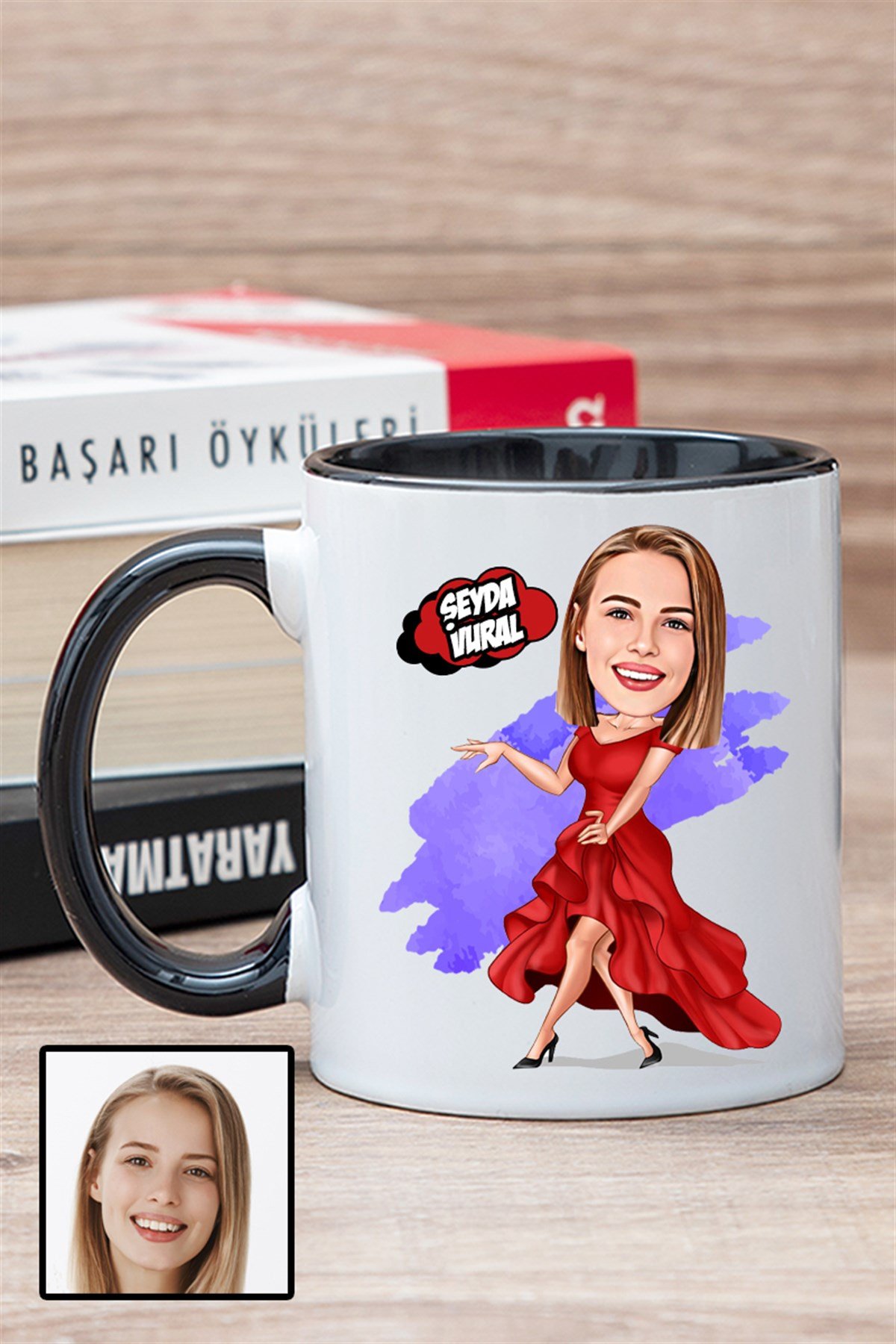 Kadına Özel Hediye Karikatürlü İçi Renkli Kupa Bardak