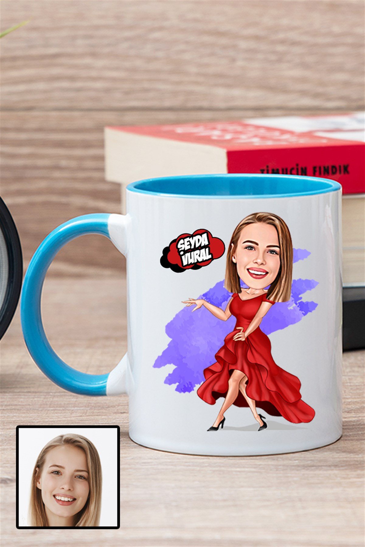 Kadına Özel Hediye Karikatürlü İçi Renkli Kupa Bardak