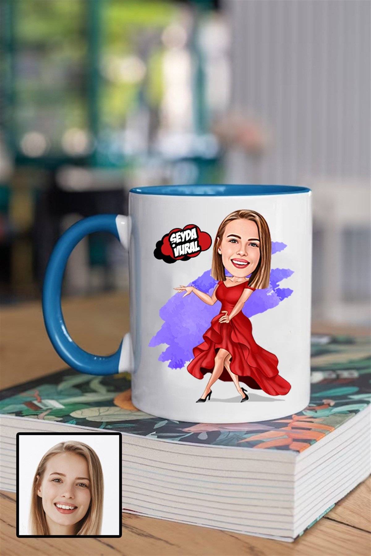 Kadına Özel Hediye Karikatürlü İçi Renkli Kupa Bardak