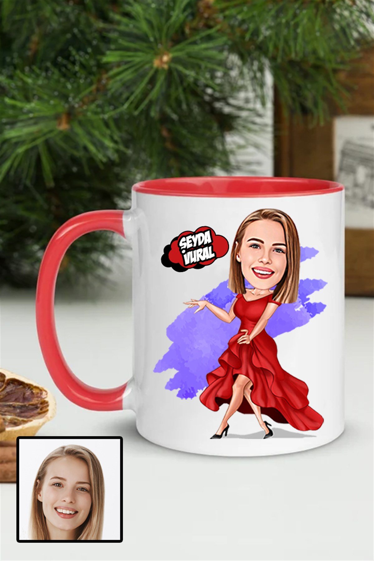 Kadına Özel Hediye Karikatürlü İçi Renkli Kupa Bardak