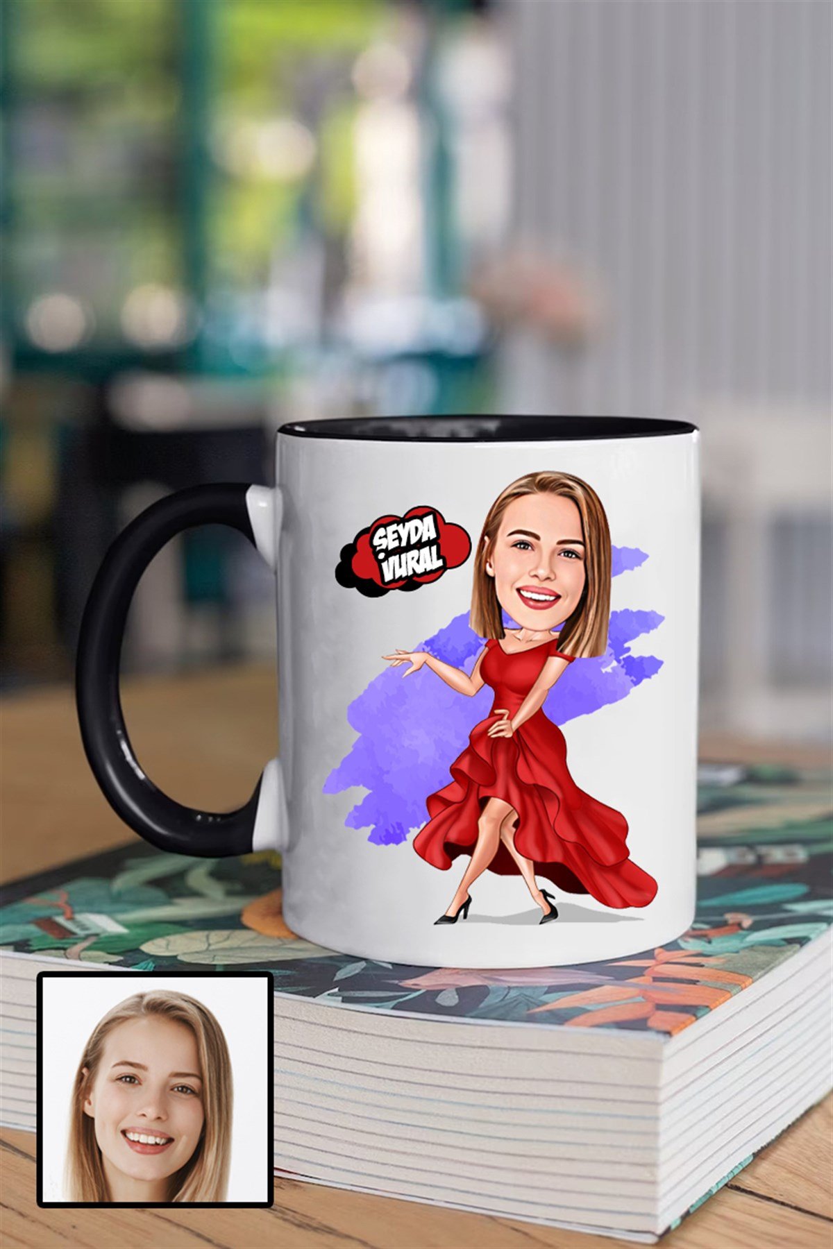 Kadına Özel Hediye Karikatürlü İçi Renkli Kupa Bardak