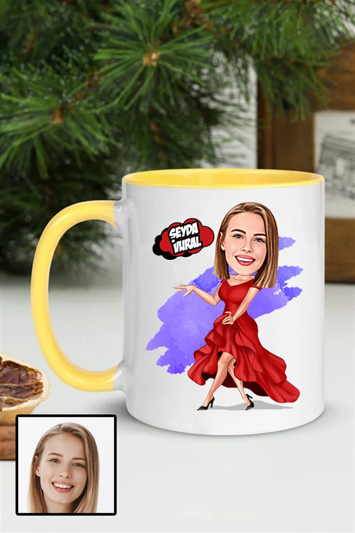 Kadına Özel Hediye Karikatürlü İçi Renkli Kupa Bardak