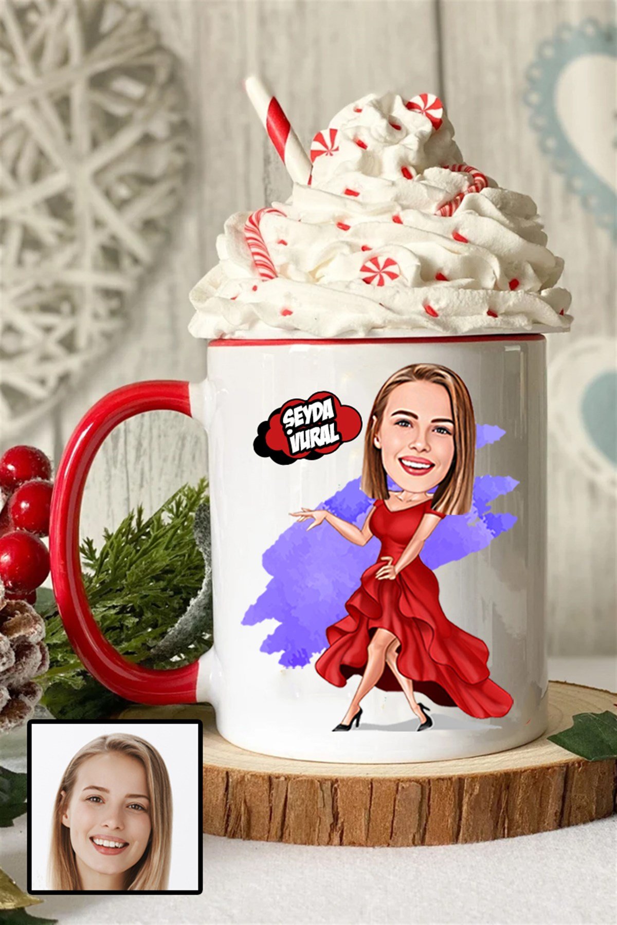 Kadına Özel Hediye Karikatürlü İçi Renkli Kupa Bardak