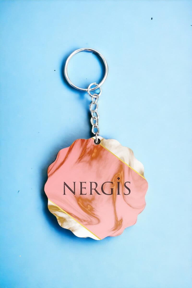 Kadınlara Hediye Pembe Mermer Tasarım İsme Özel Anahtarlık