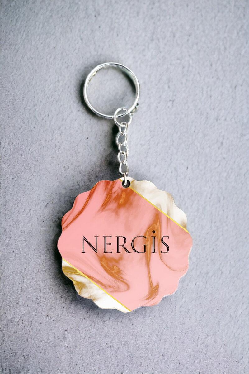 Kadınlara Hediye Pembe Mermer Tasarım İsme Özel Anahtarlık