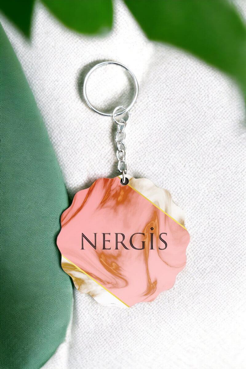 Kadınlara Hediye Pembe Mermer Tasarım İsme Özel Anahtarlık