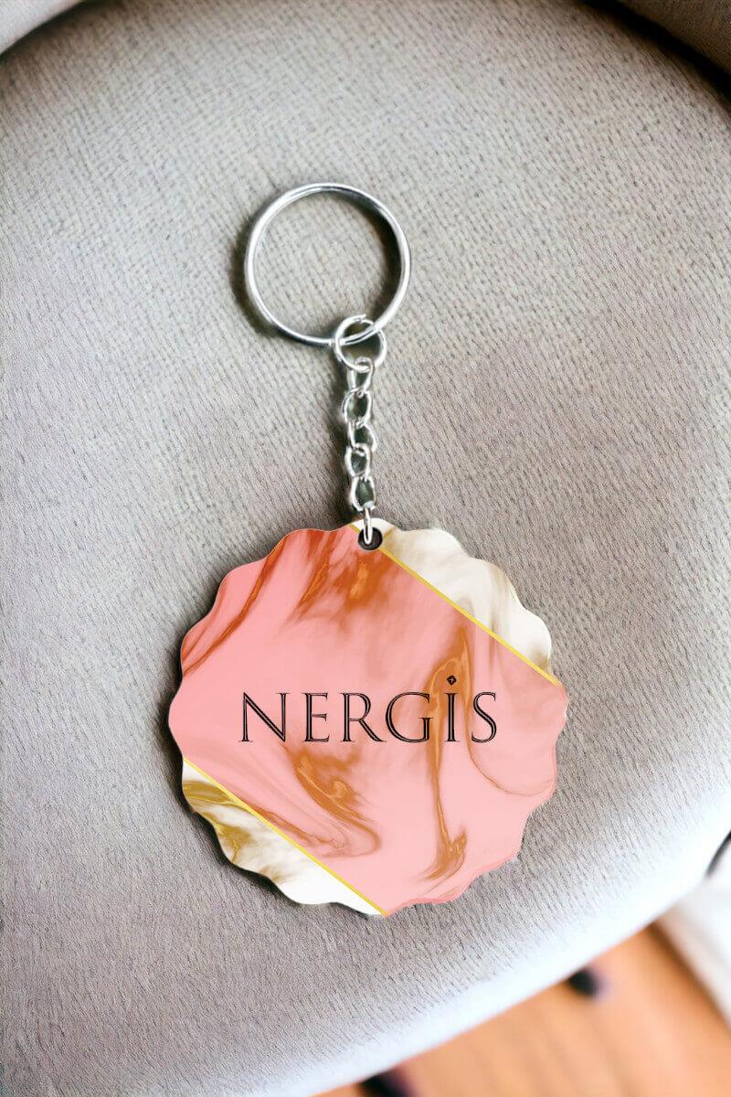 Kadınlara Hediye Pembe Mermer Tasarım İsme Özel Anahtarlık