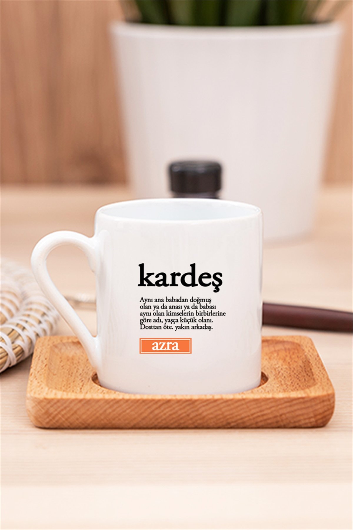 Kardeş Kelime Anlamı Ahşap Altlıklı Türk Kahvesi Fincanı